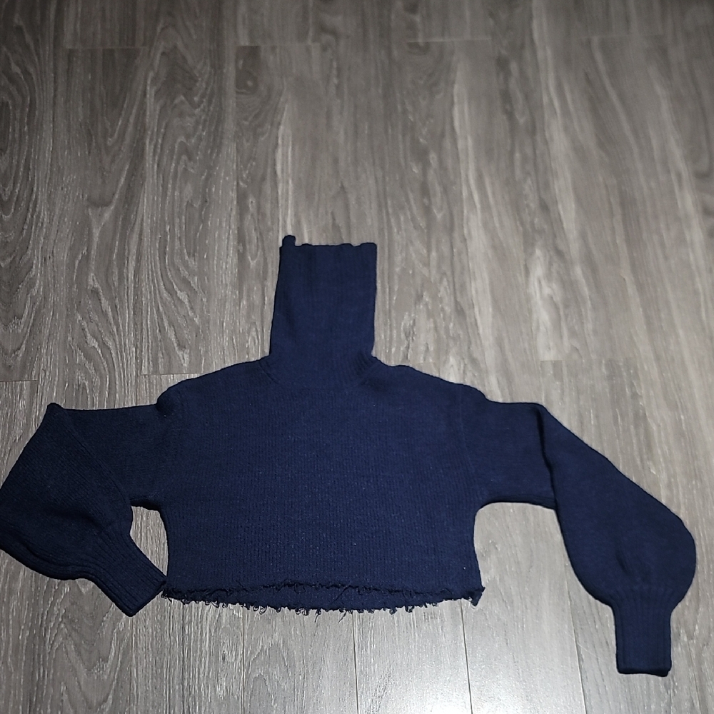 L'Academie Blue Cowl Turtleneck Sweater